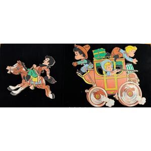Vintage 1958 The Dolly Toy Co. Cowboy Stagecoach Nursery wall plaque 2 piece